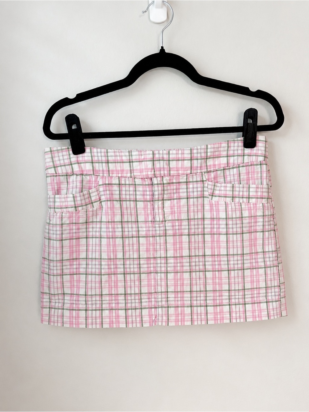 Vintage Y2K American Eagle Low Rise Outfitters Pink Plaid Mini Skirt Size 8